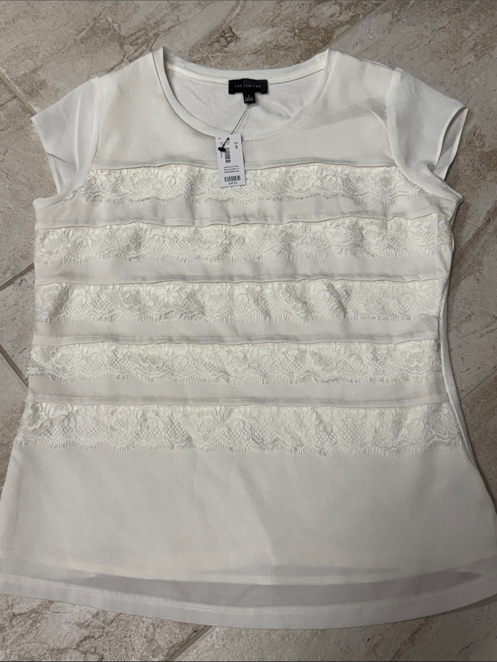 The Limited White Lace Stripe Short Sleeve Tee